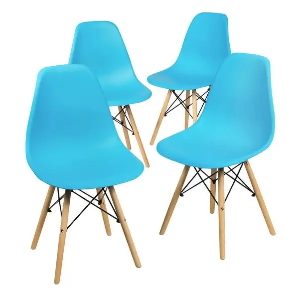 Gymax Set of 4 Mid Century Modern DSW Dining Side Chair Wood Legs Blue - 18'' x 19'' x 33'' (W x D x H)