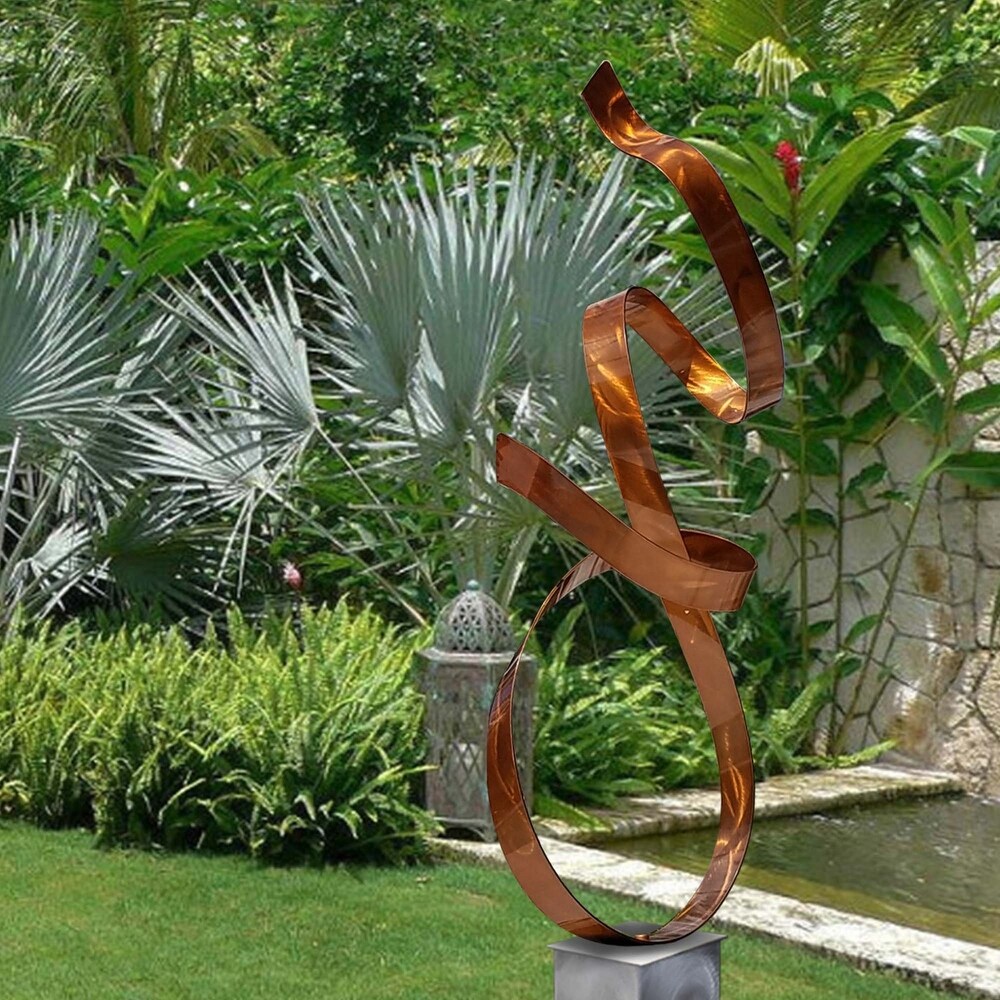 Statements2000 Large Modern Metal Sculpture Indoor Outdoor Garden Art Decor by Jon en   Copper ure with Silver Base