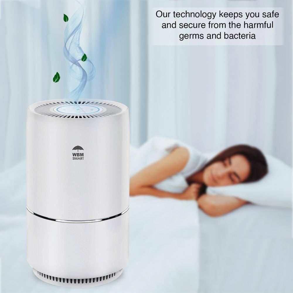 WBM SMART Air Purifier True HEPA for Large Rooms Remove 99.97% Dust Mold Pet Odors White AR-04-WHITE-A