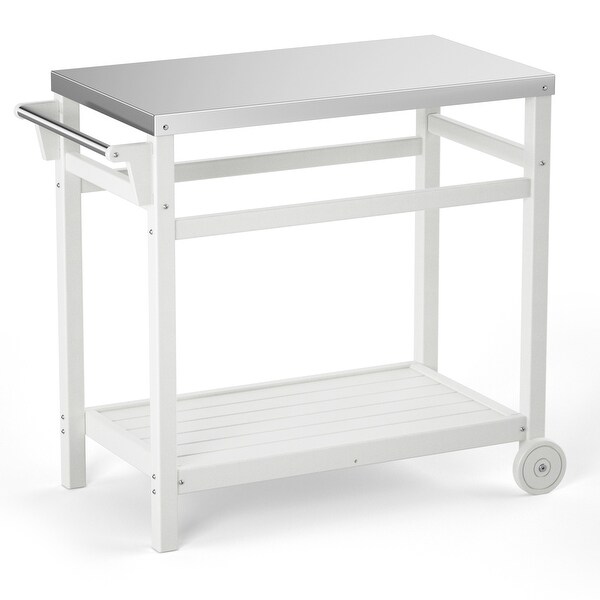 Outdoor Prep Cart Dining Table for Pizza Oven，Patio Grilling Backyard BBQ Grill Cart