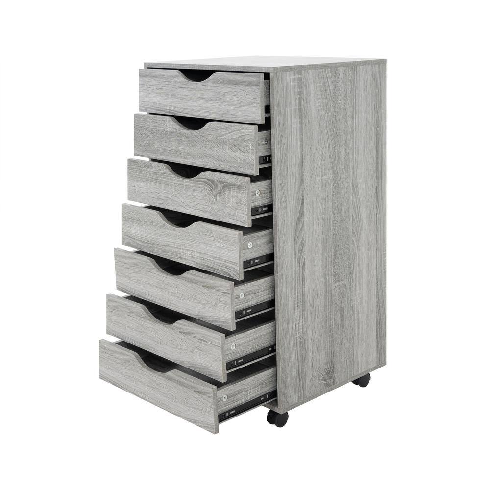 HOMESTOCK 7-Drawer Gray Oak 34.2 in. H x 15.7 in. W x 18.8 in. D Wood Vertical File Cabinet 70060HD