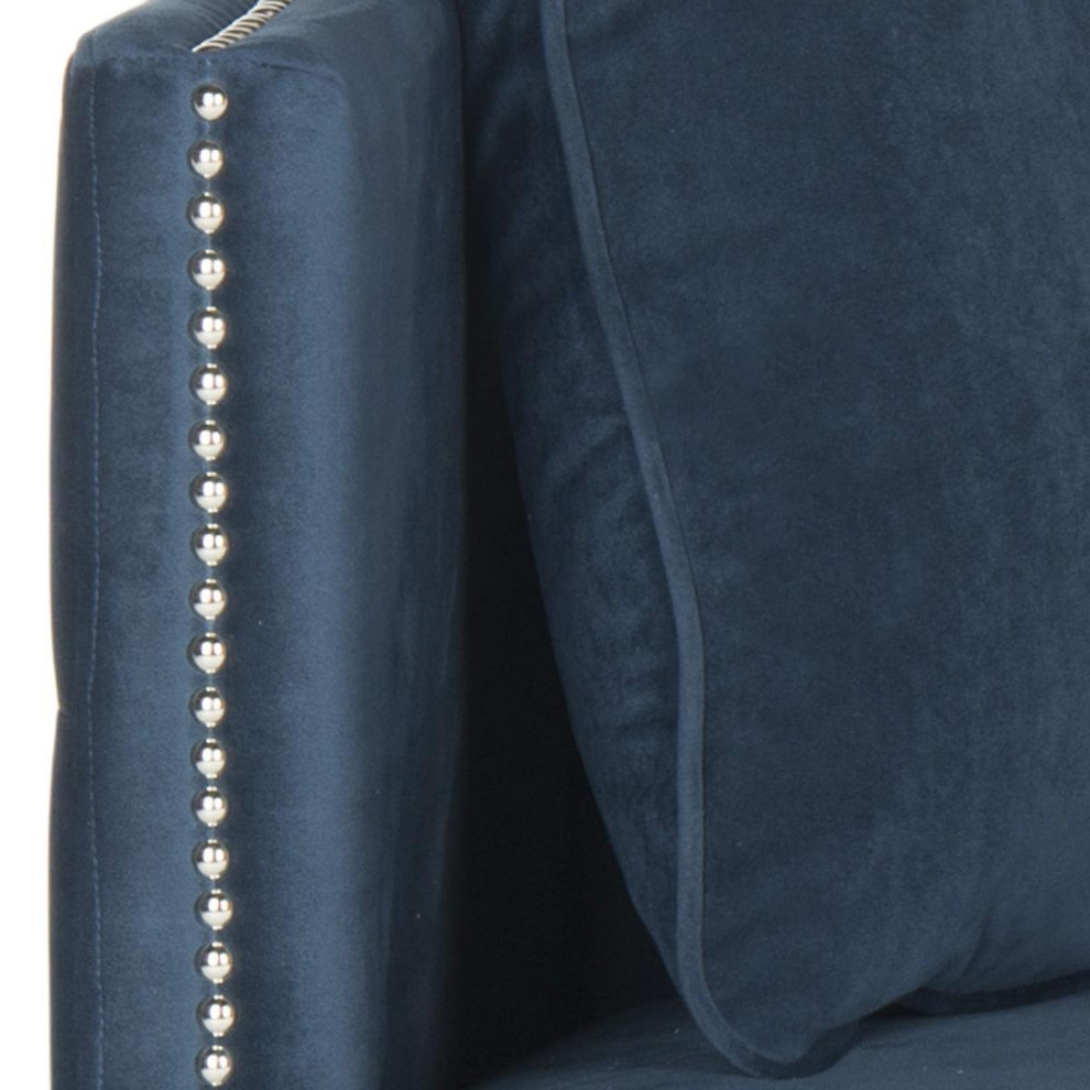 Raya Tufted Settee With Pillows Navy/Espresso   Traditional   Loveseats   by Rustic Home Furniture Deco  Houzz