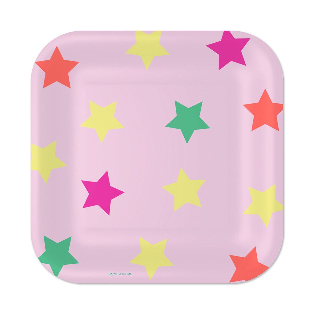 Hallmark  Colorful Stars on Pink Square Dessert Plates, Set of 8