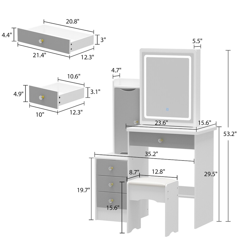 Makeup Vanity Set with Mirror and Light and Stool Dresser Makeup Table