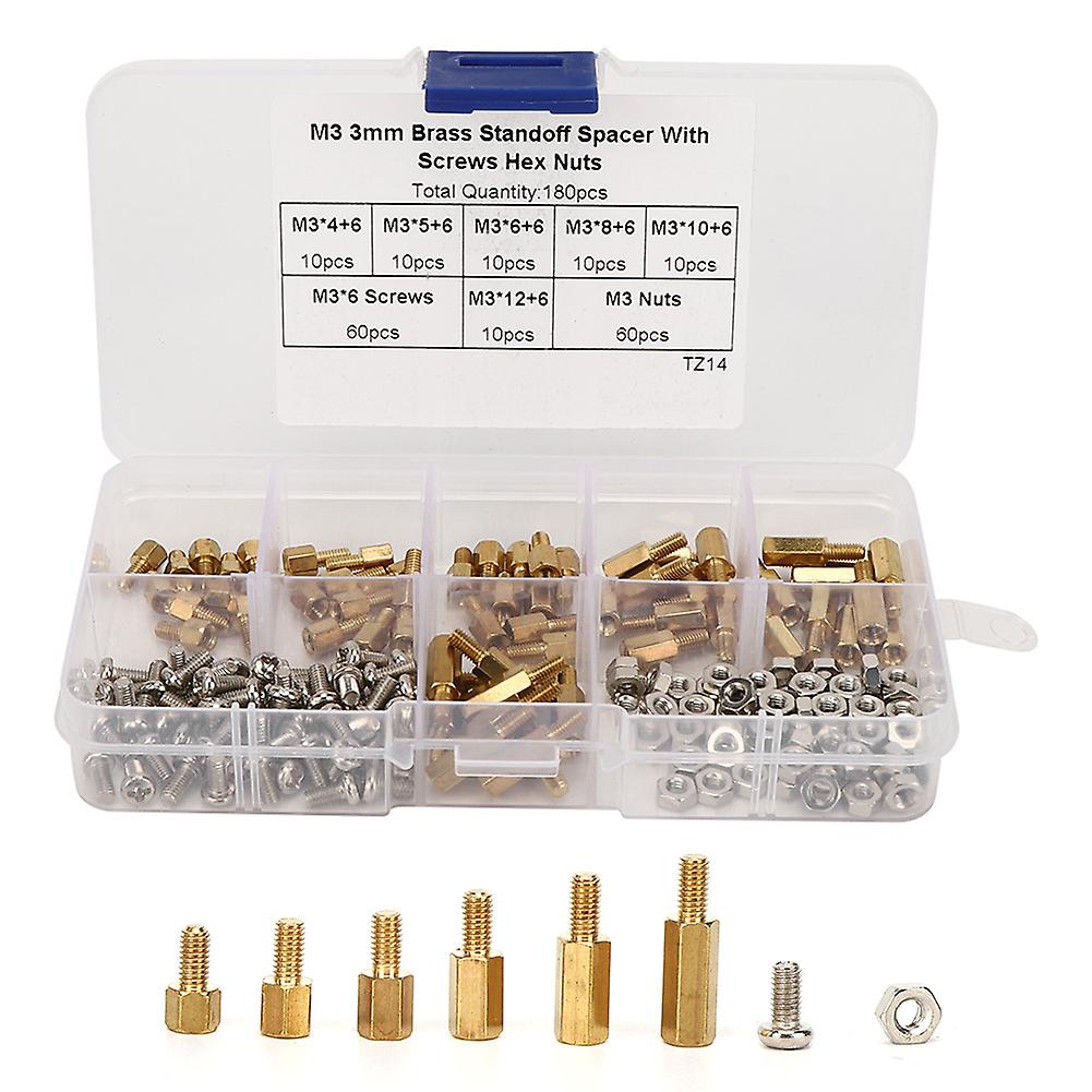 180pcs Standoff Set 1-way Carbon Steel Screw Nuts Fasteners Assortment Kits With Box M3