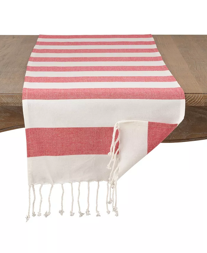 Saro Lifestyle Cotton Striped Tassel Runner