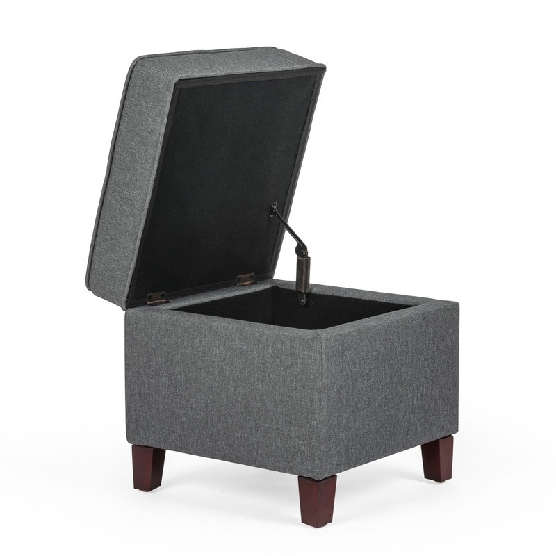 Adeco Toy Chest and Footrest Square Seat Storage Bench Ottoman Gray