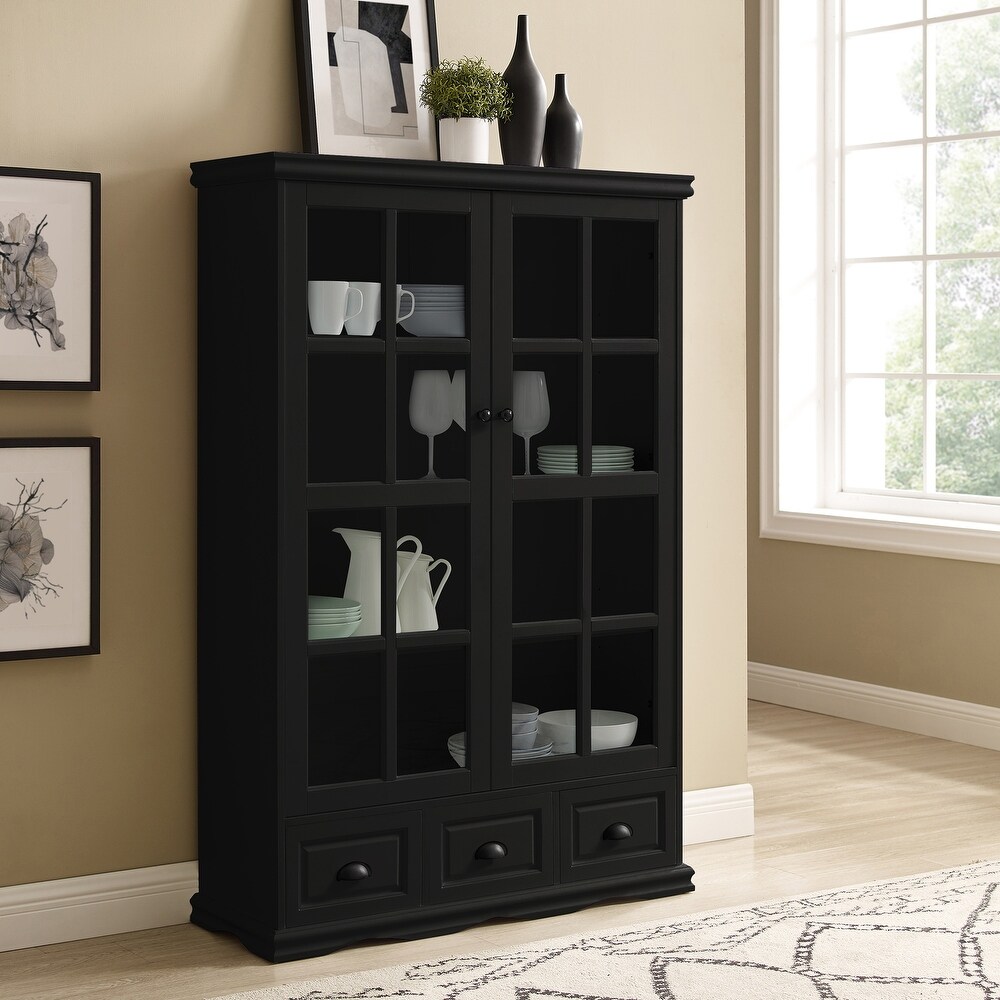 Storage Cabinet with Glass Doors Sideboard with Shelf and Triple Drawers