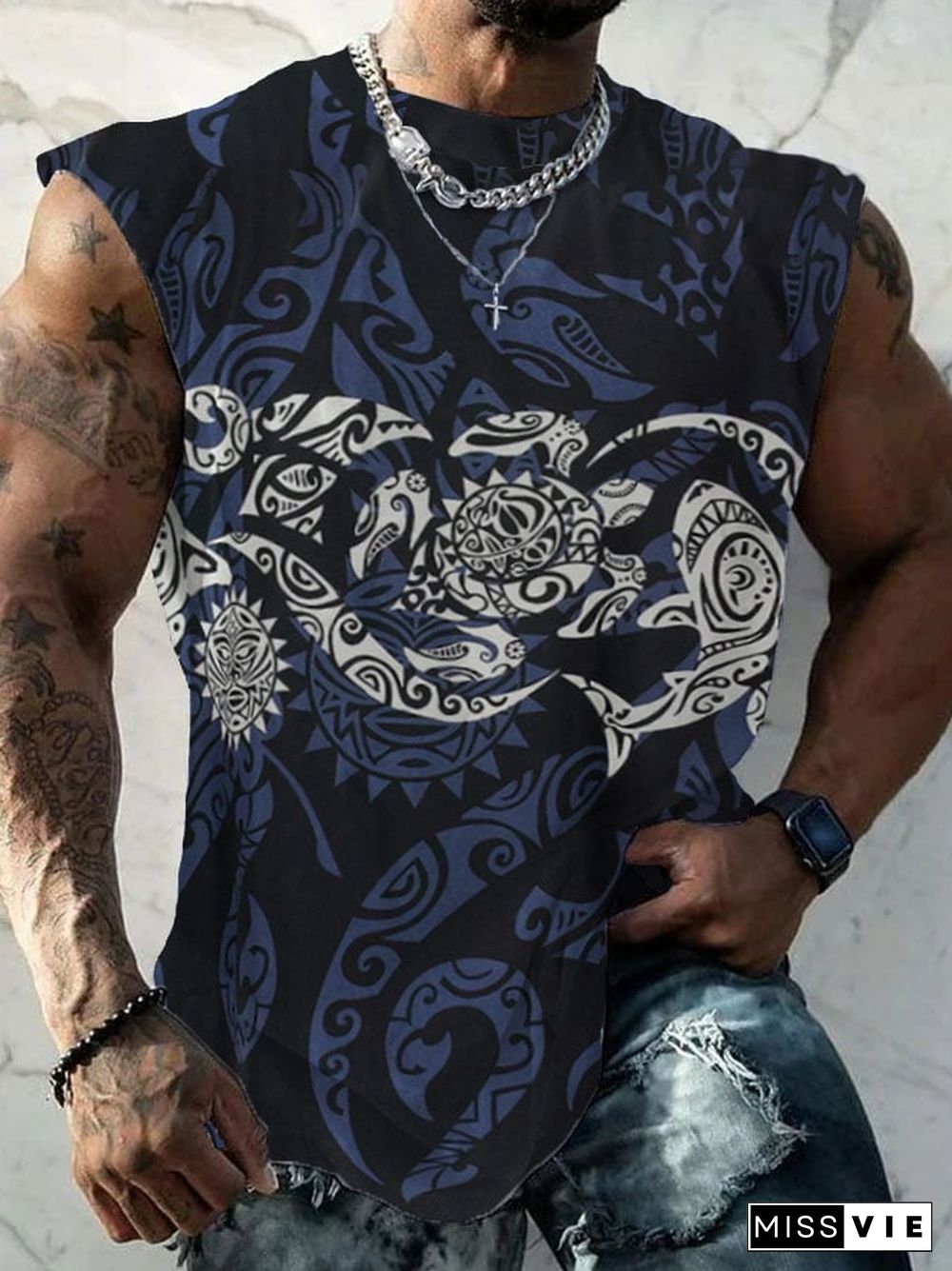 Men's Hawaiian Sea Life Print Tank Top