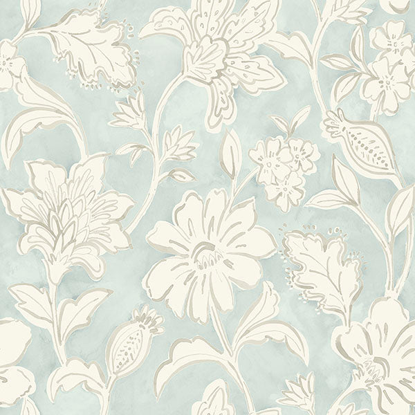 Sample Plumeria Aqua Floral Trail Wallpaper