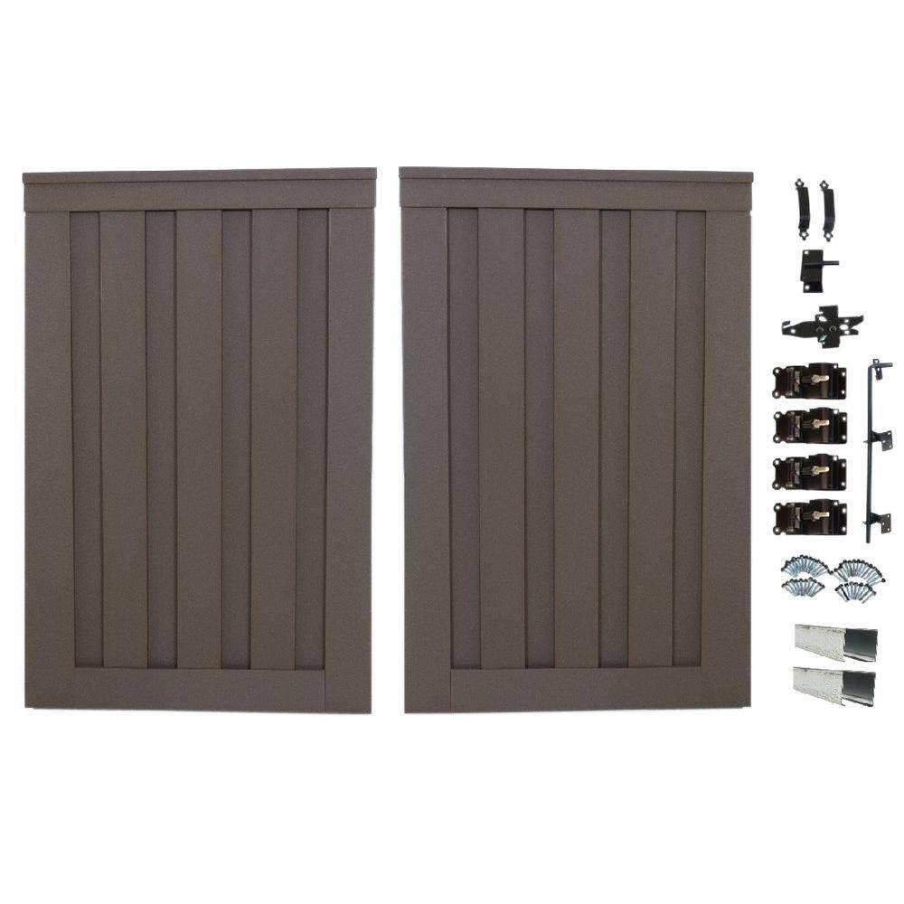 Trex Seclusions 4 ft. x 6 ft. Woodland Brown Wood-Plastic Composite Privacy Fence Double Gate with Hardware WBFGATEDBLKIT