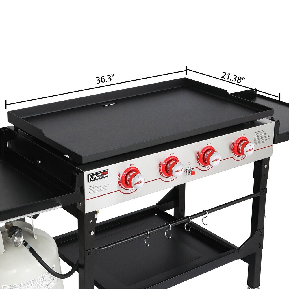 Royal Gourmet GB4000F 36 Inch Flat Top Gas Griddle  4 Burner Propane BBQ Grill Griddle with Top Cover Lid Black