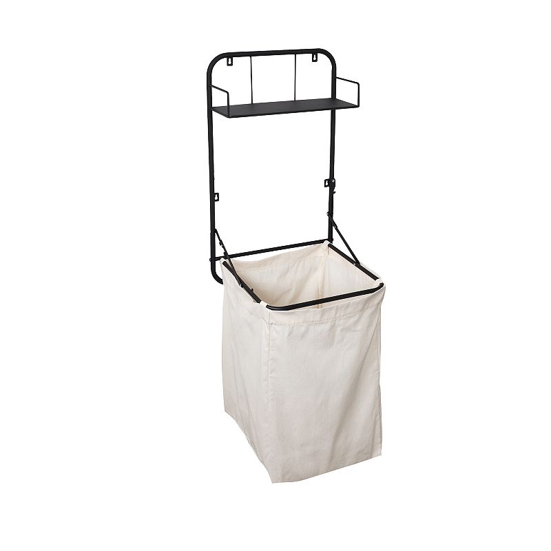 Honey-Can-Do Collapsible Wall-Mounted Clothes Hamper with Canvas Bag and Laundry Shelf