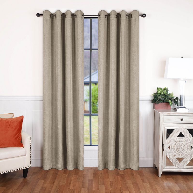 SUPERIOR Faux Linen Insulated Thermal Blackout Set of 2 Window Curtain Panels