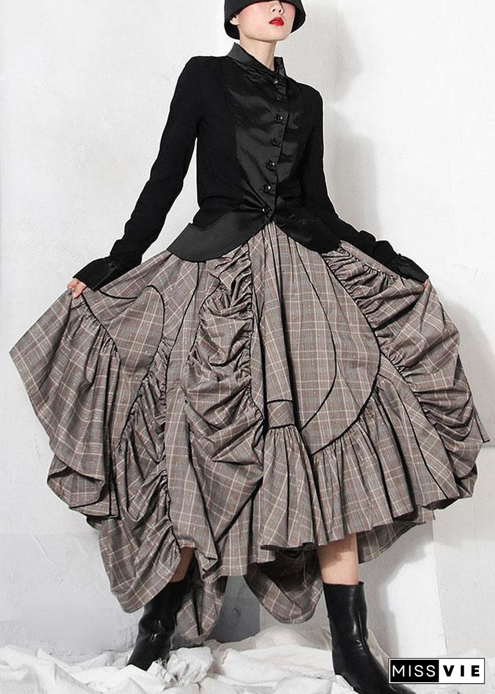 Plus Size Plaid Asymmetrical design Cinched Summer A Line Skirt