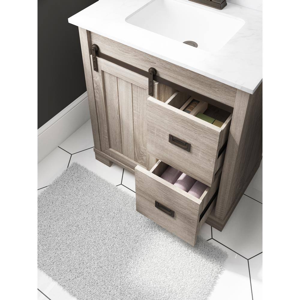 Glacier Bay Brindley 30 in. W x 20 in. D x 34.5 in. H Freestanding Bath Vanity in Gray w White Engineered Stone Top HDBD30VG