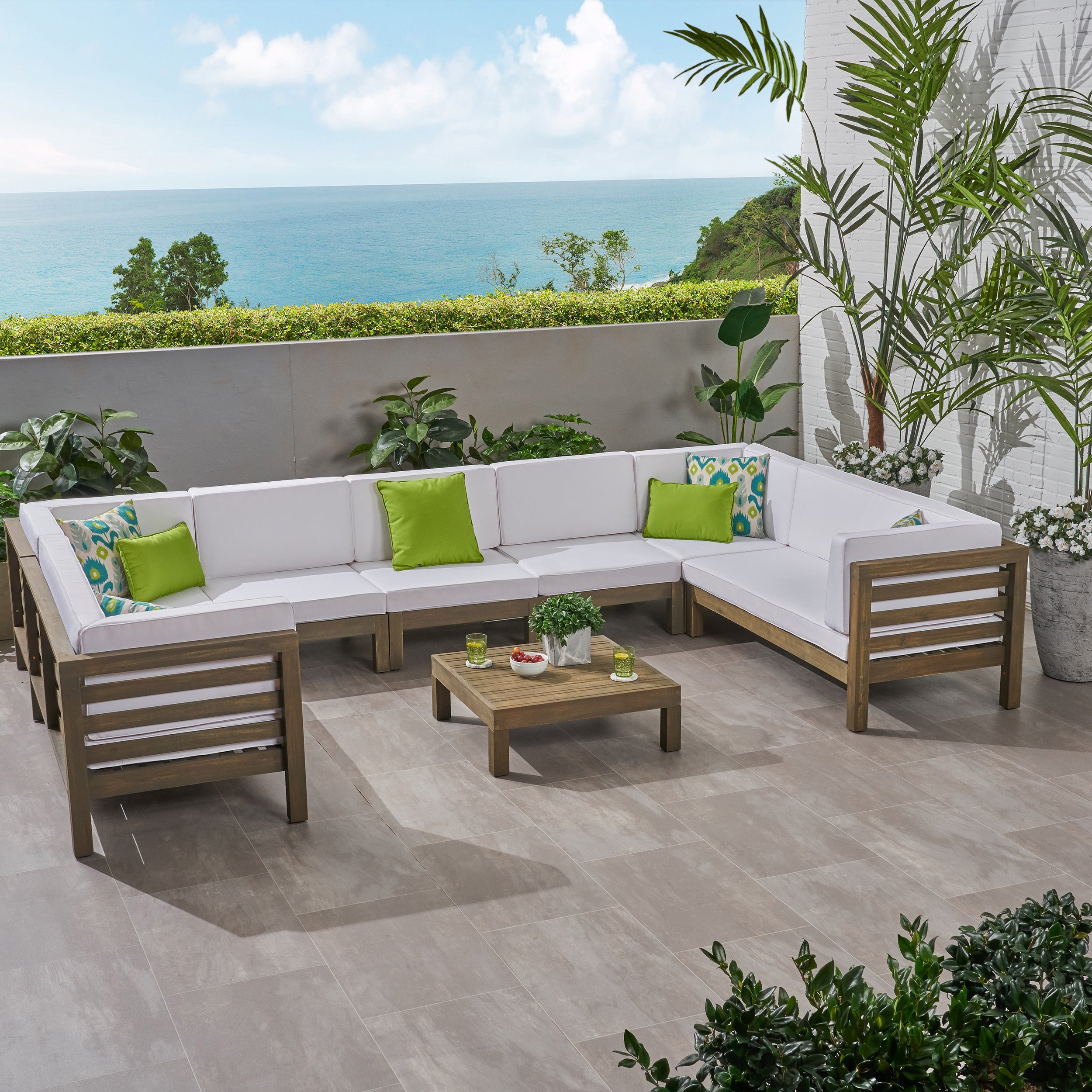 Emma Outdoor 9 Seater Acacia Wood Sectional Sofa Set