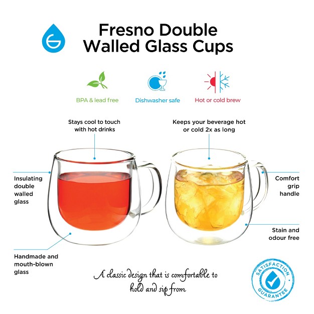 Grosche Fresno Double Walled Glass Cups Set Of 2 9 2 Fl Oz Each