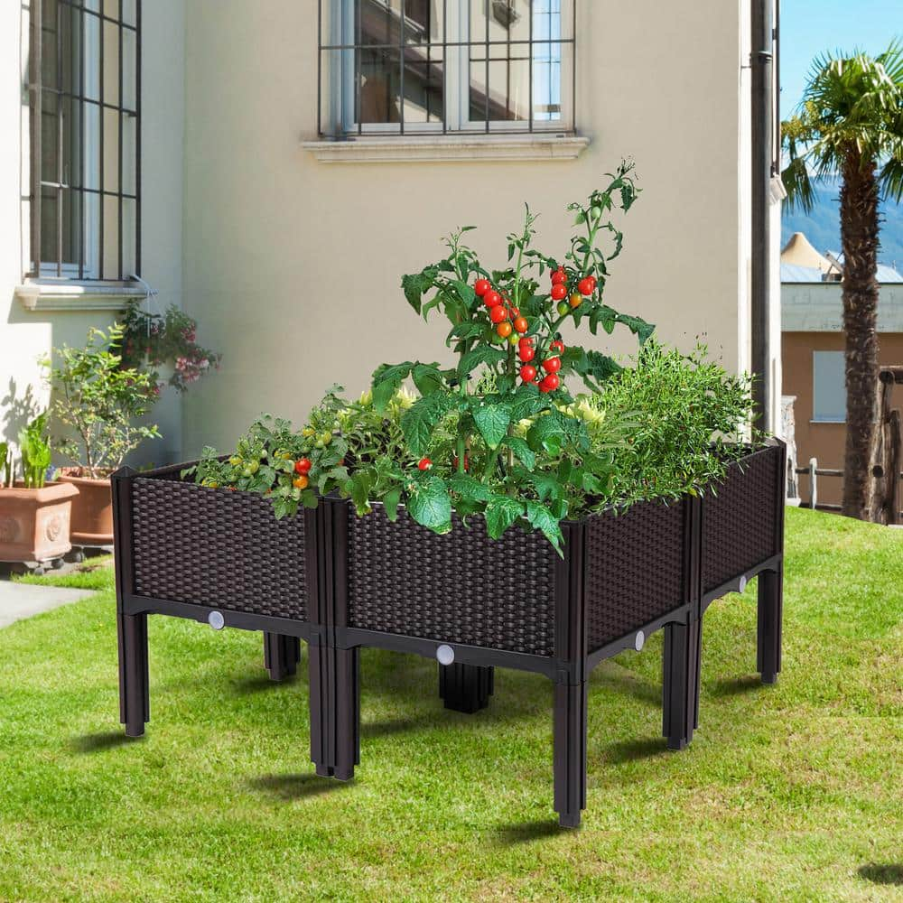 JAXPETY 15 in. x 15 in. Plastic Elevated Garden Bed Table Raised Planter Box (4-Set) HG61S0845