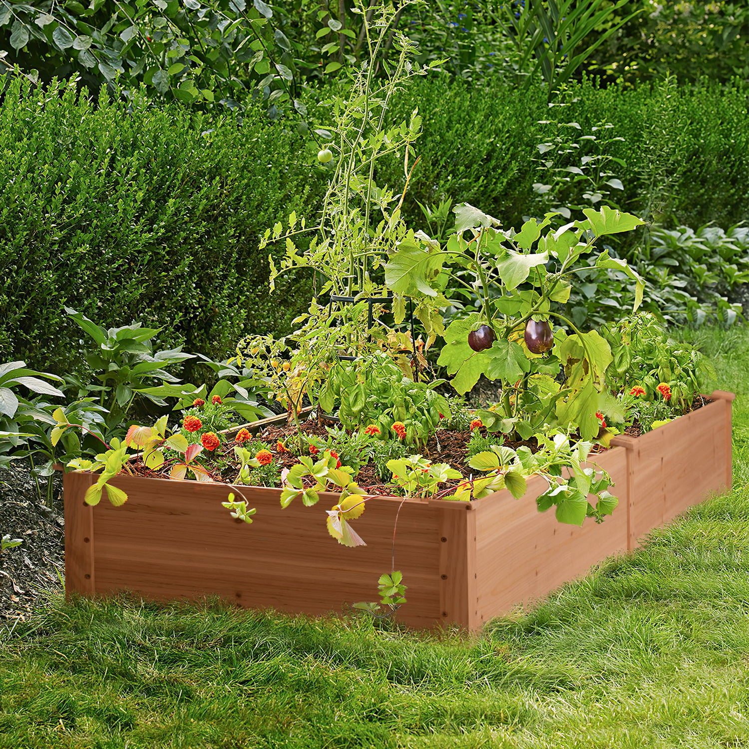 Lacoo Raised Garden Bed 92x22x9in Divisible Wooden Planter Box Outdoor Patio Elevated Garden Box Kit to Grow Flower, Fruits, Herbs and Vegetables for Backyard, Patio, Balcony - Natural