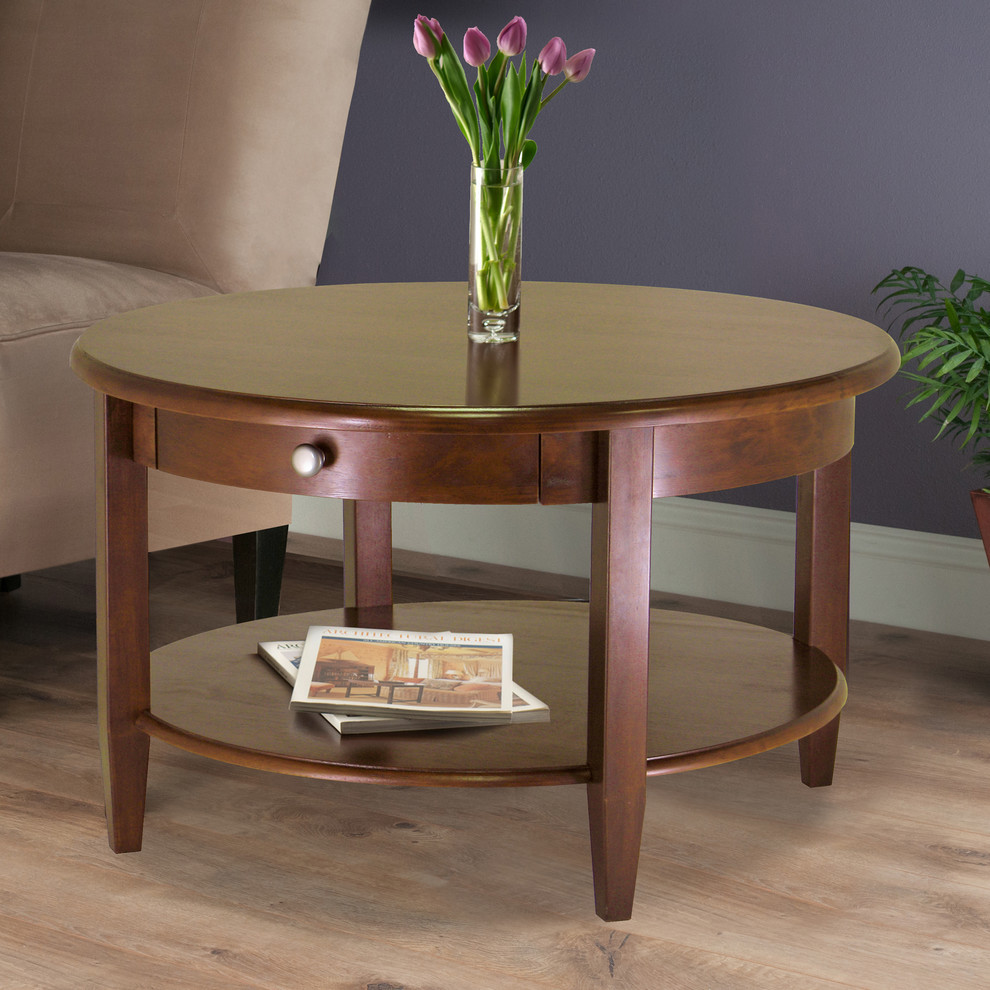 Concord Round Coffee Table With Drawer and Shelf   Transitional   Coffee Tables   by Global Discount Store LLC  Houzz