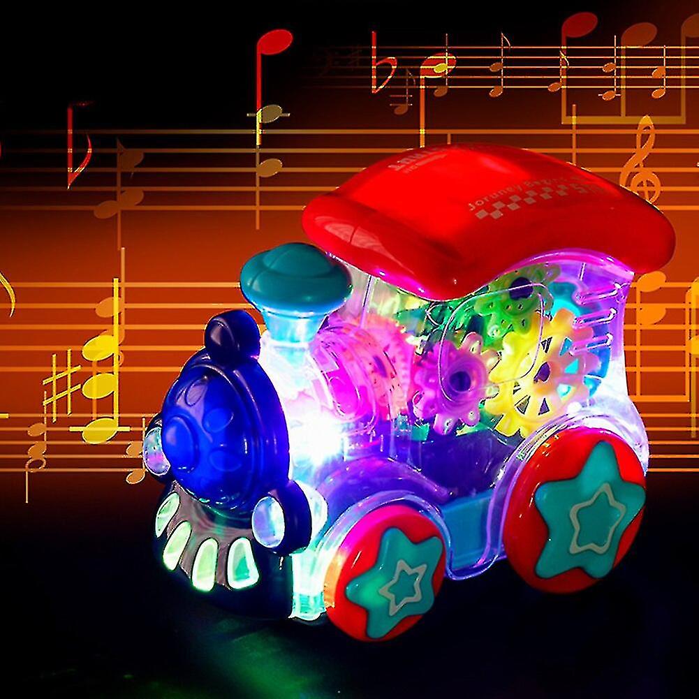 Miman Electric Transparent Body Train Rotating Mechanical Gear Vehicle With Light Music Luminous Flashing Train Toy Gifts For Kids