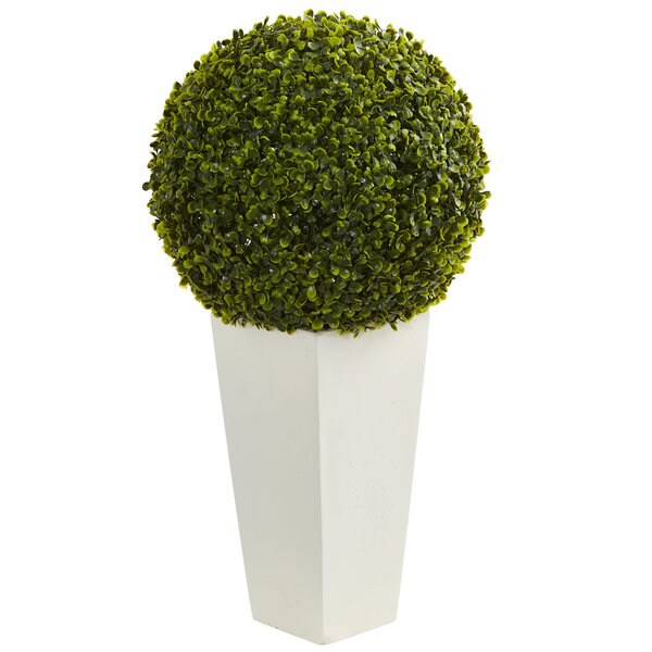 28 Boxwood Topiary Ball Artificial Plant in White Tower Planter (Indoor/Outdoor)