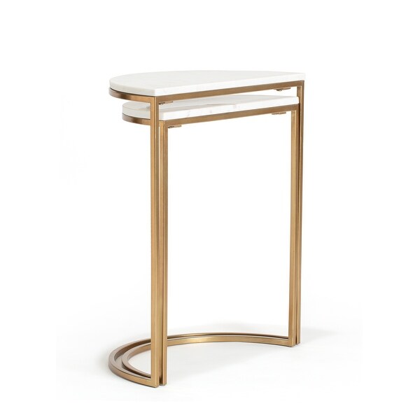 Adore Decor Kingston Gold Nesting Side Table， Set of 2， White/Gold