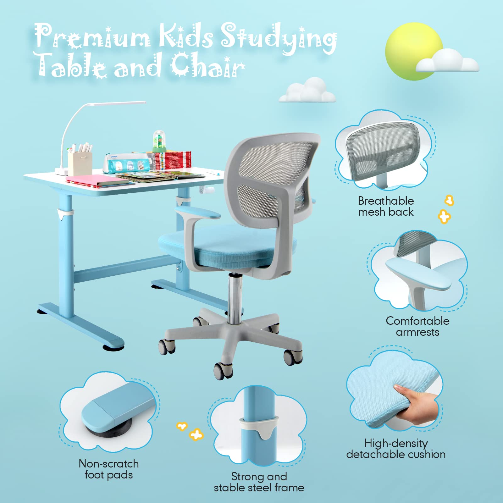 Costzon Kids Desk and Chair Set, Children Study Computer Desk & Chair