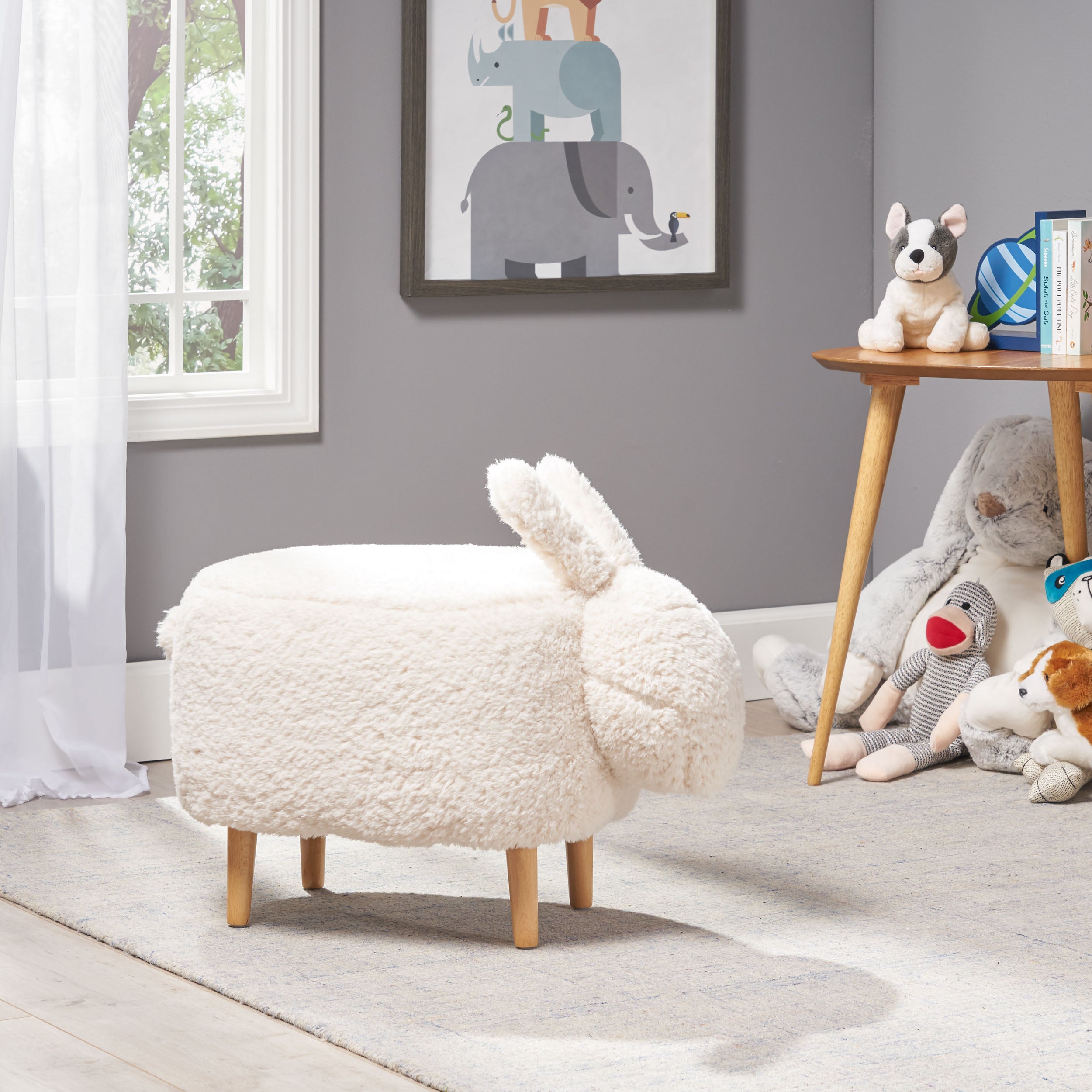 Leona Fabric Kids Bunny Ottoman Stool