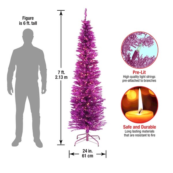 National Tree Company 7 ft. Pink Tinsel Tree with Clear Lights