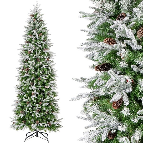 Costway 6/7.5/9 FT Flocked Christmas Tree with 671/913/1310 PE PVC