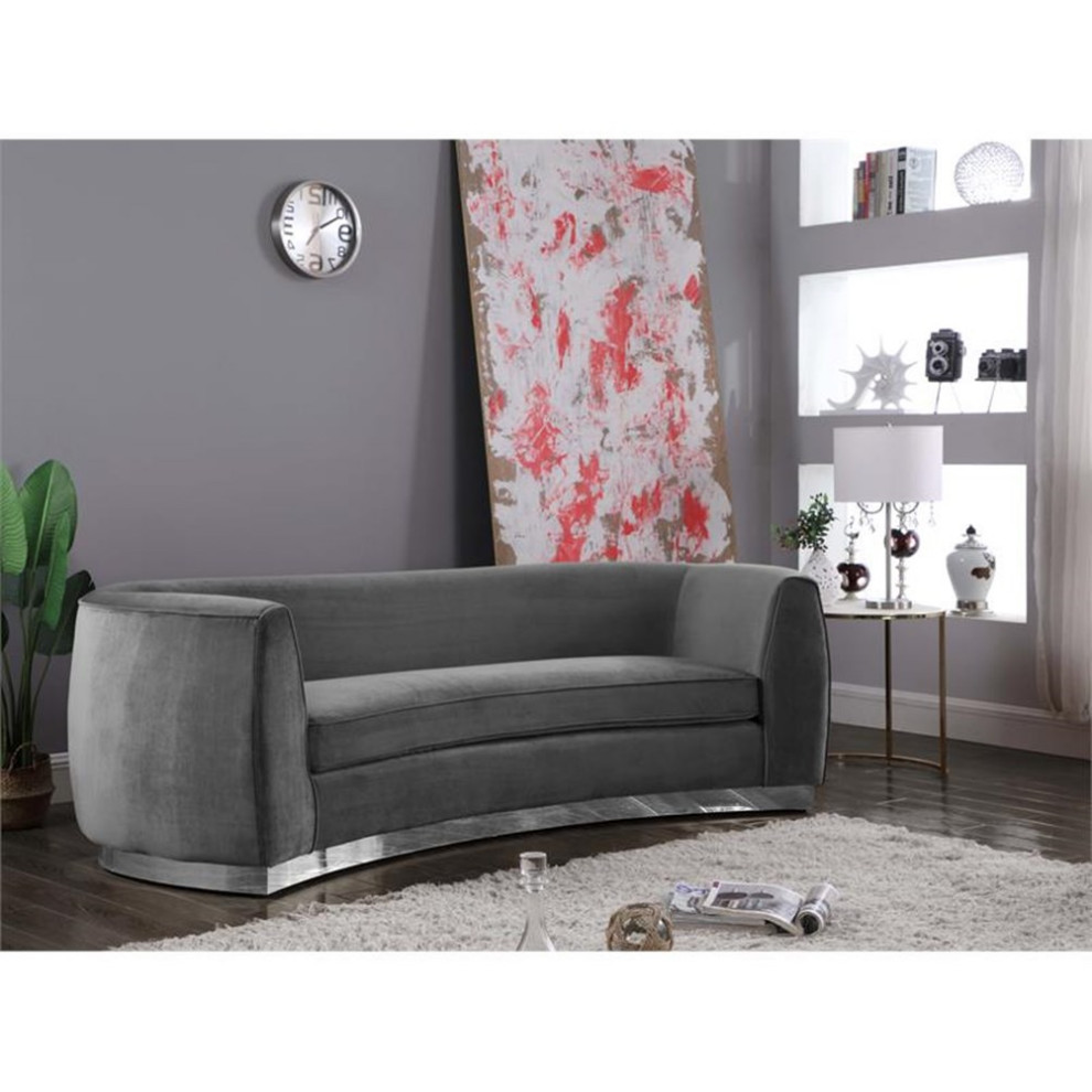 Pemberly Row Modern / Contemporary Upholstered Velvet Sofa in Gray   Contemporary   Sofas   by Homesquare  Houzz