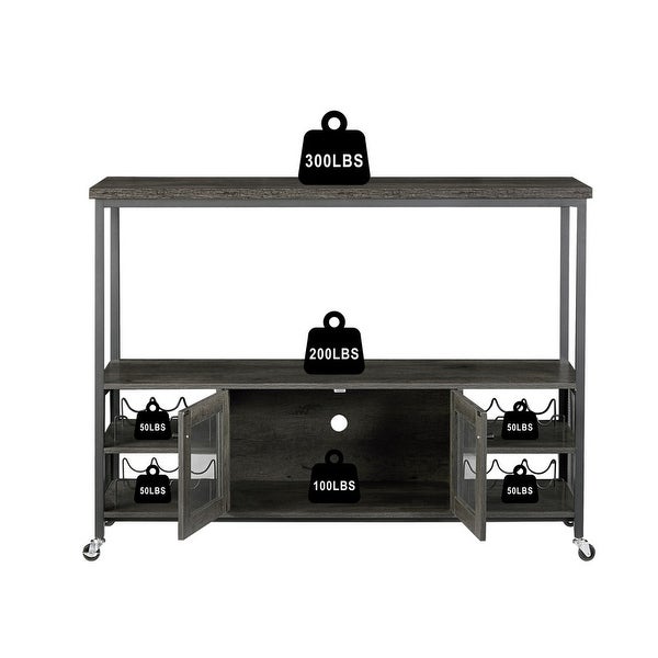 54.3''W X 15.7''D X 40.6''H Bar Cabinet， Console Table with Shelves and Wheel