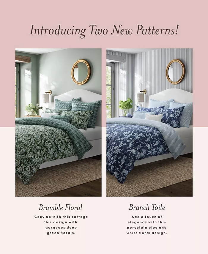 Laura Ashley Branch Toile Cotton Reversible 5 Piece Duvet Cover Set， Twin