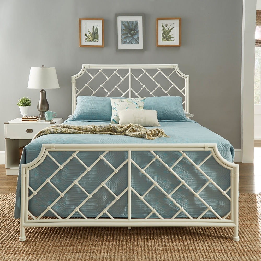 Nelle Geometric Mosaic White Metal Queen Bed by iNSPIRE Q Classic