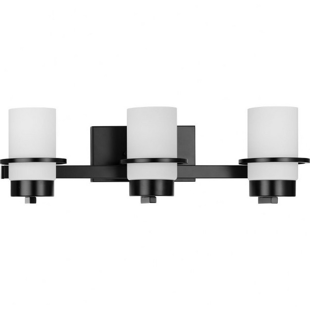 Progress Lighting Reiss 3 light Vanity Light Matte Black White Glass Shade