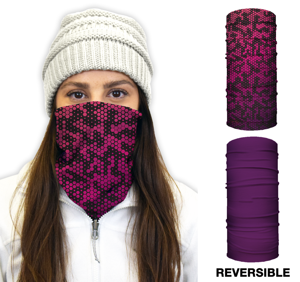 John Boy Thermal Face Guard Reversible Geometric and Pink Pattern