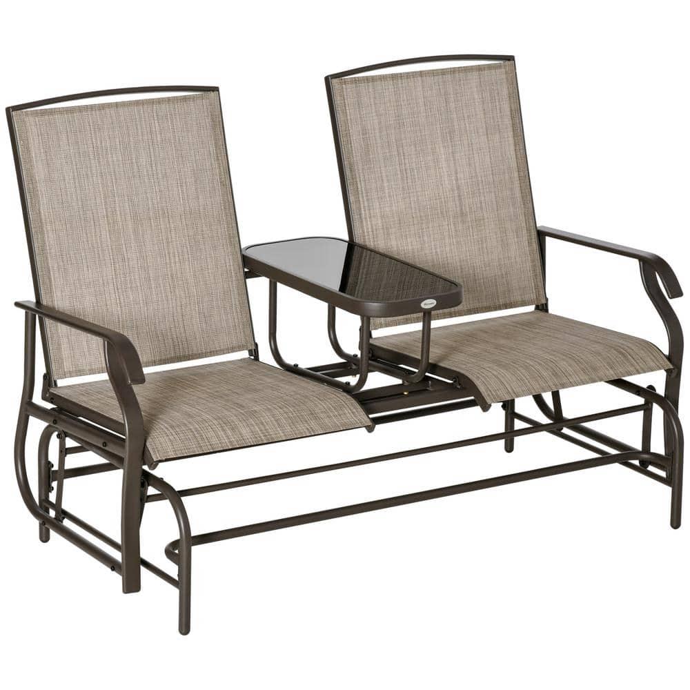 Outsunny 5825 in W Brown Metal Outdoor Glider with Center Table