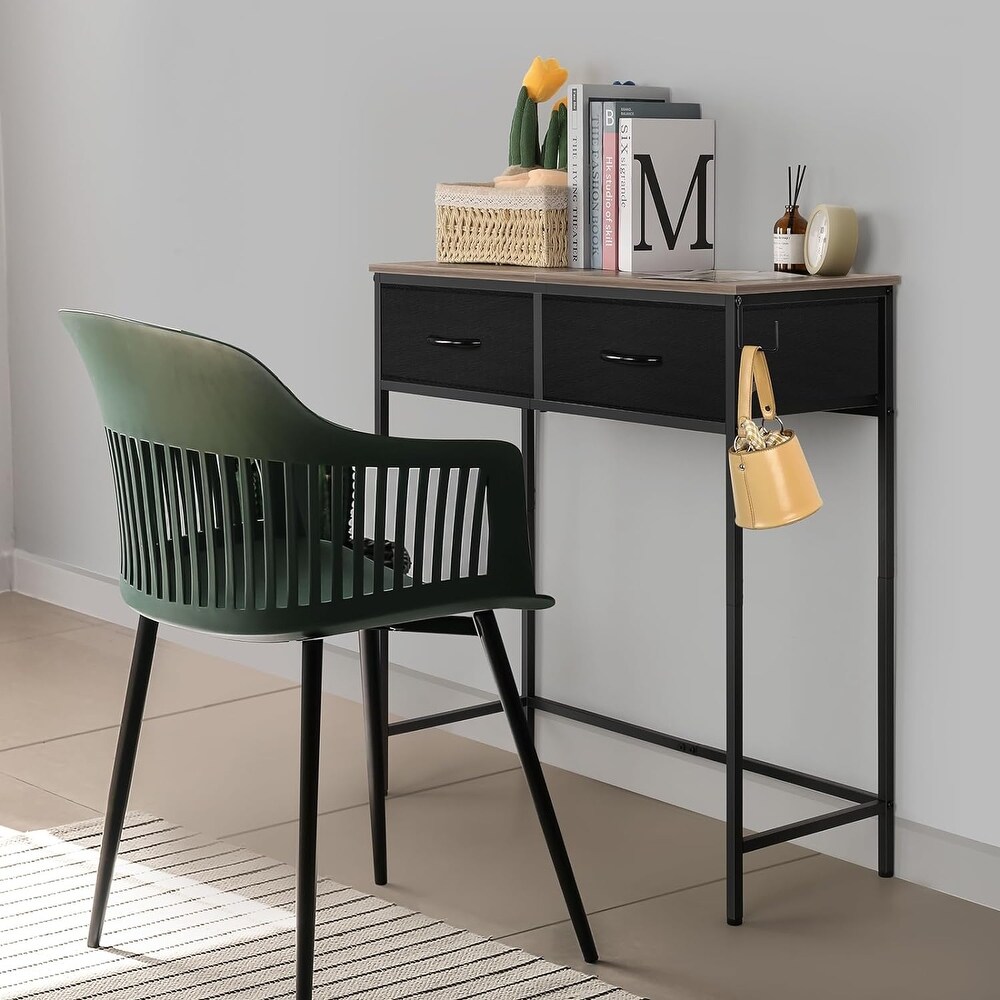 Narrow Modern Sofa Table with Hooks and Fabric Drawers Console Table