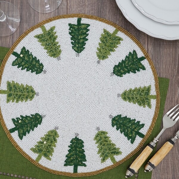 Beaded Placemats With Christmas Trees Design (Set of 4)