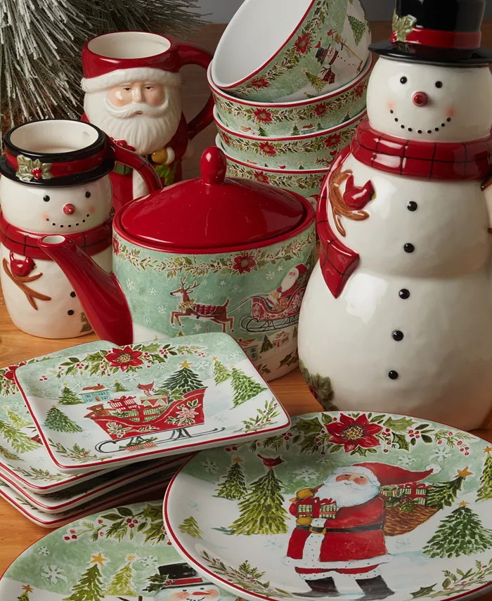 Certified International Joy of Christmas 18 oz 3-D Santa Mugs Set of 4