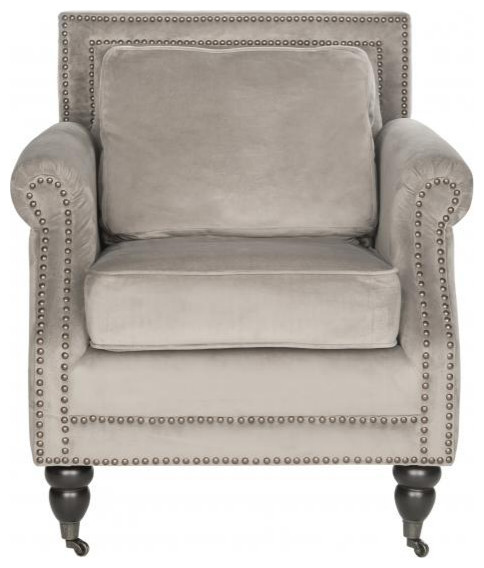 Ray Club Chair With Silver Nail Heads Mushroom Taupe   Traditional   Armchairs And Accent Chairs   by Virgil Stanis Design  Houzz