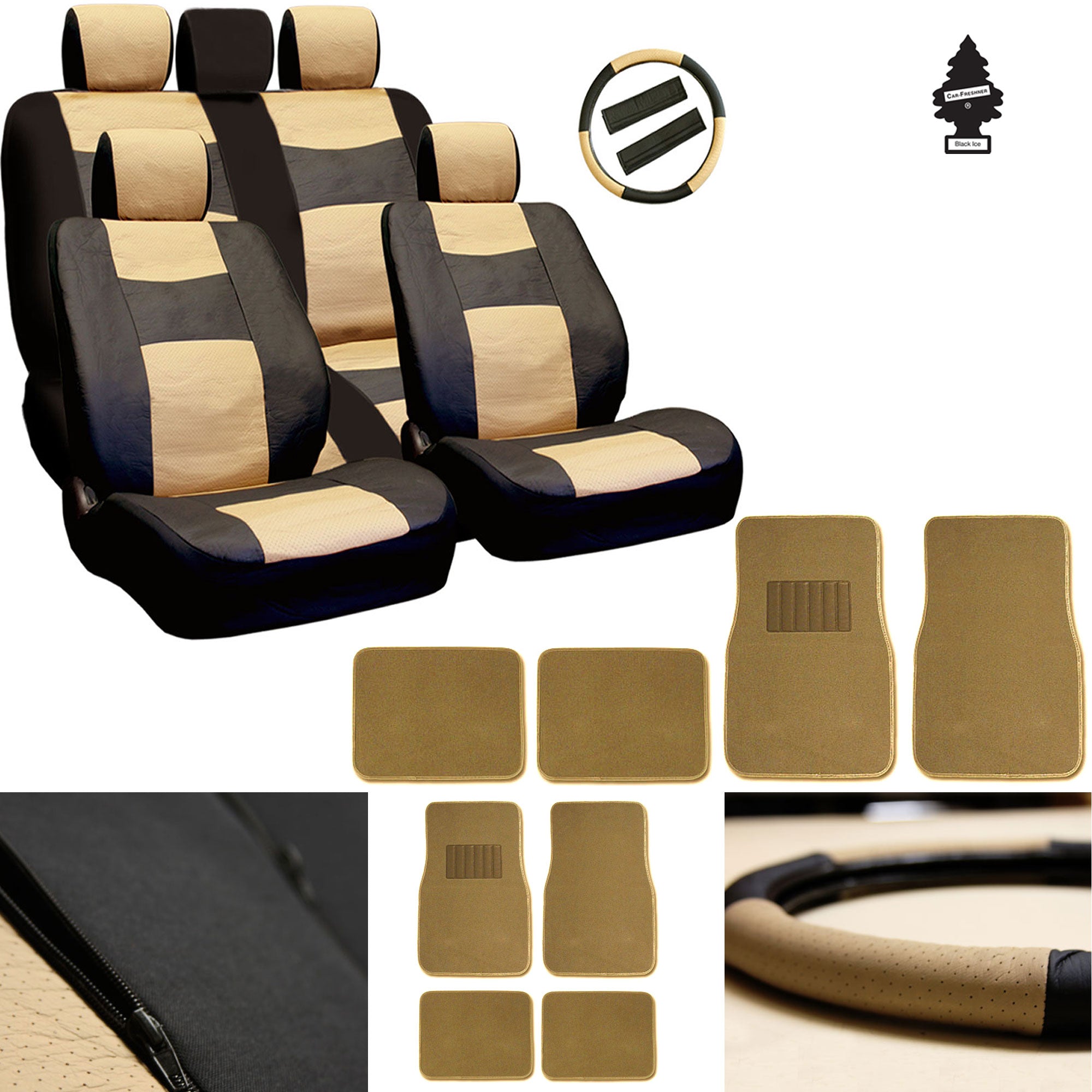 18PCS SYNTHETIC LEATHER CAR TRUCK SEAT COVERS CARPET FLOOR MATS WITH AIR FRESHENER