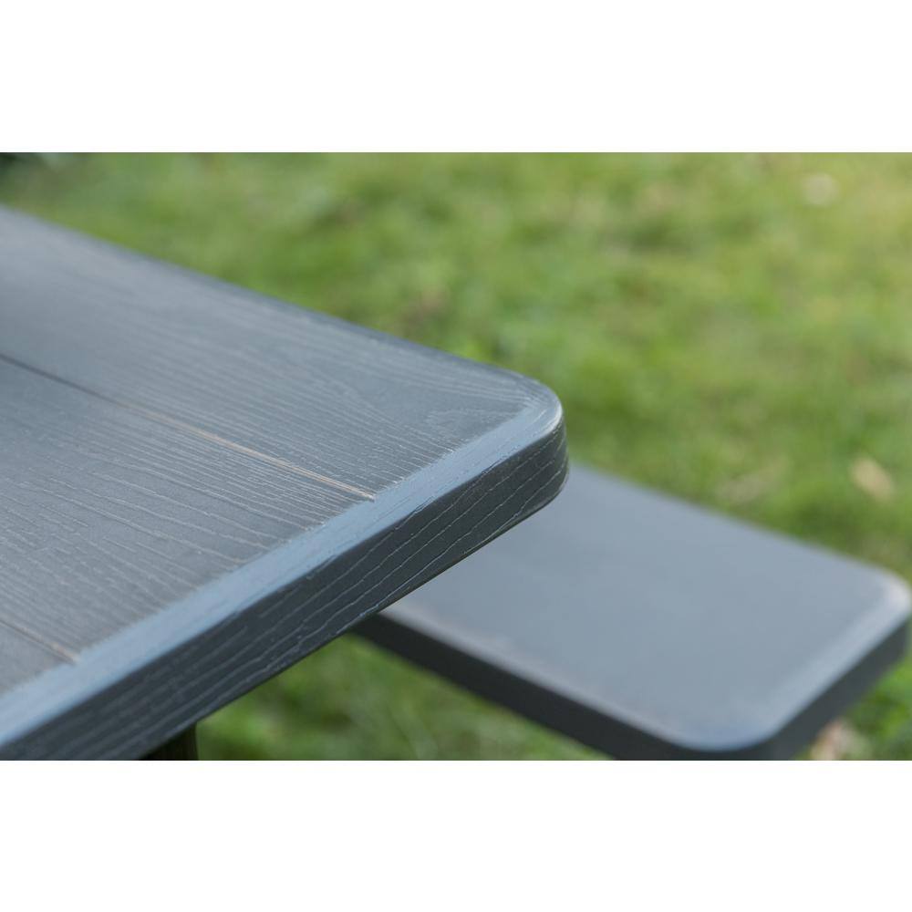 Gardenised Woodgrain Plastic and Steel Gray Outdoor Foldable Portable Picnic Table Set QI003910GY