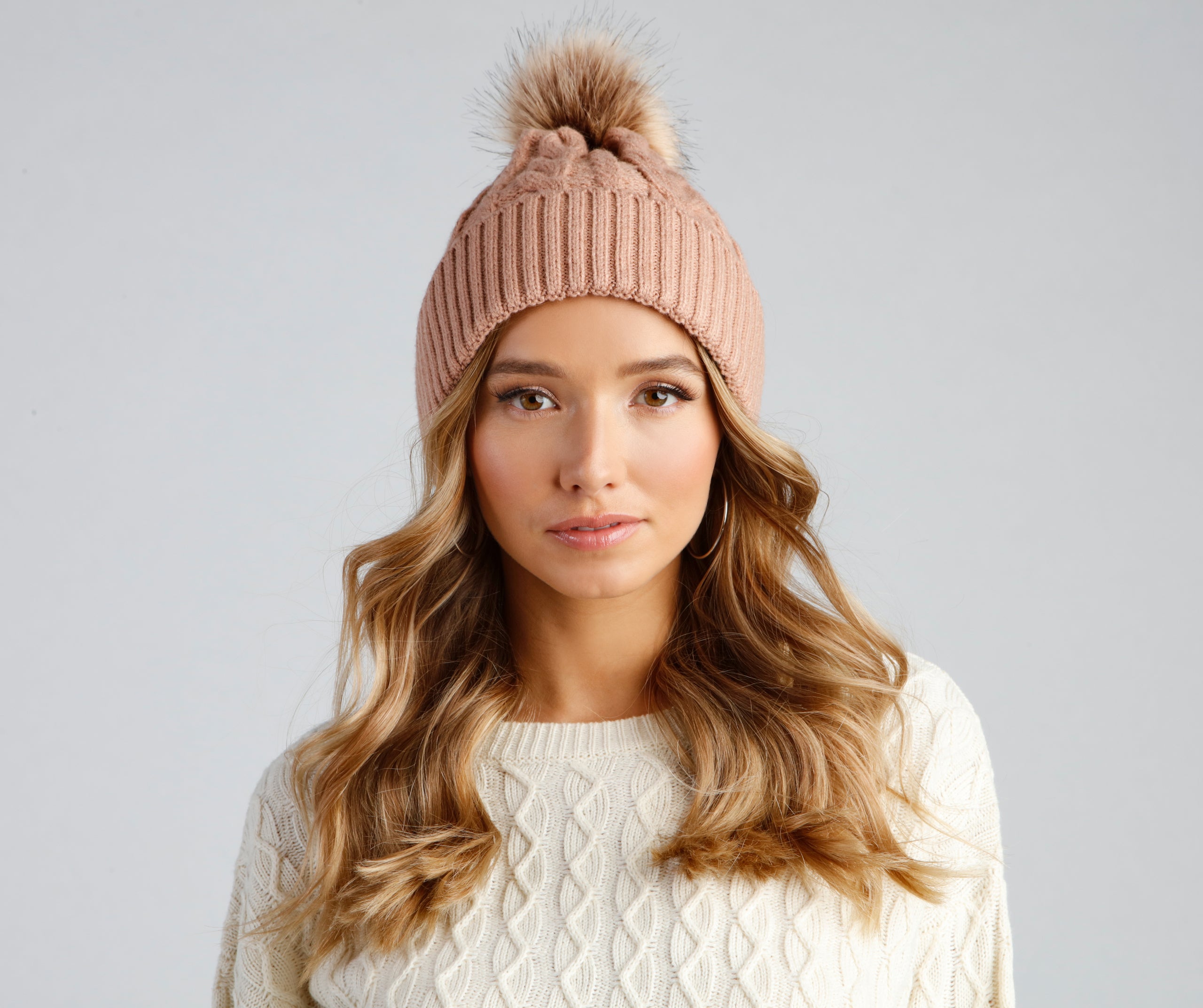 Winter Ready Pom Cable Knit Beanie