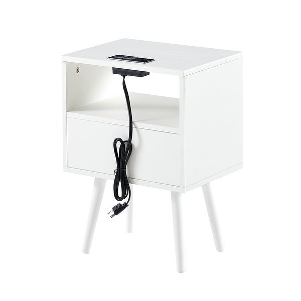 Rectangle MDF Rattan End Table Nightstand Side Table with Power Outlet and USB Ports - 15.75*11.81