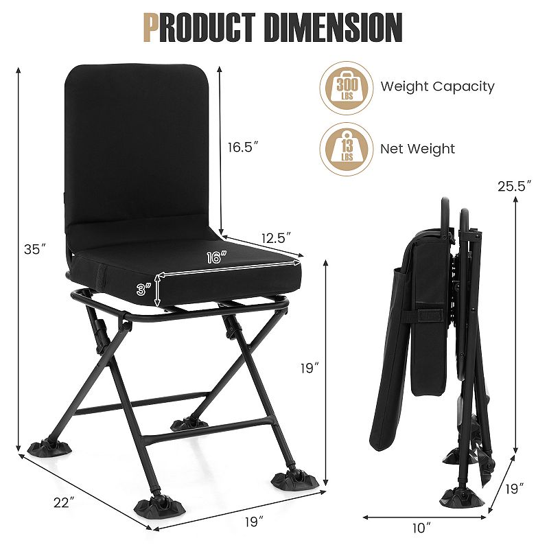 Swivel Folding Chair with Backrest and Padded Cushion