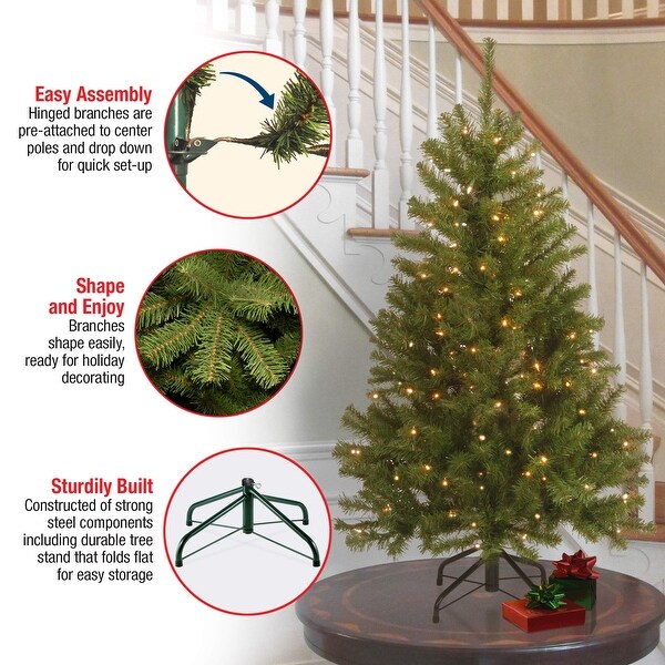 PreLit Artificial Full Christmas Tree，Green，North Valley Spruce，White Lights，Includes Stand，4.5 Feet