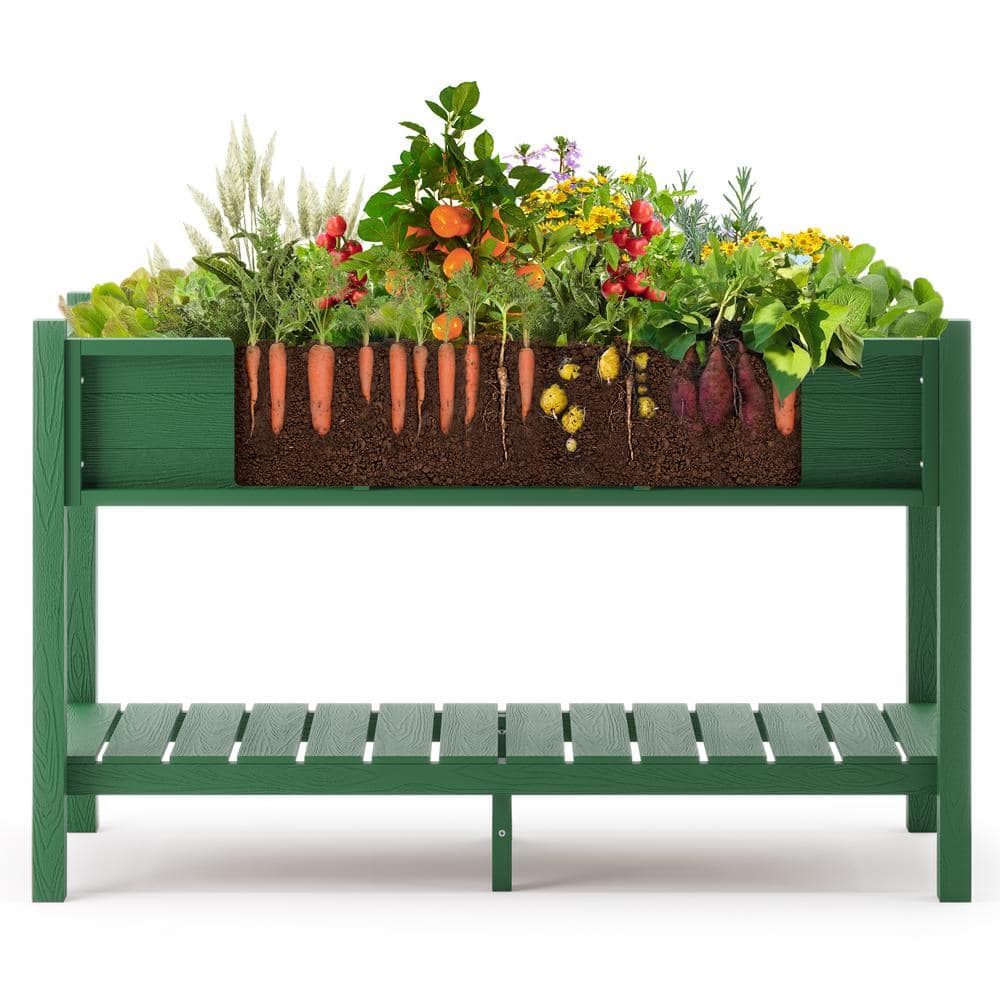 LUE BONA 48in.x18in.x30in.Raised Planter Boxes， Elevated Plastic Garden Bed Stand for Backyard， Patio， Balcony-Green DPTHD230022-9